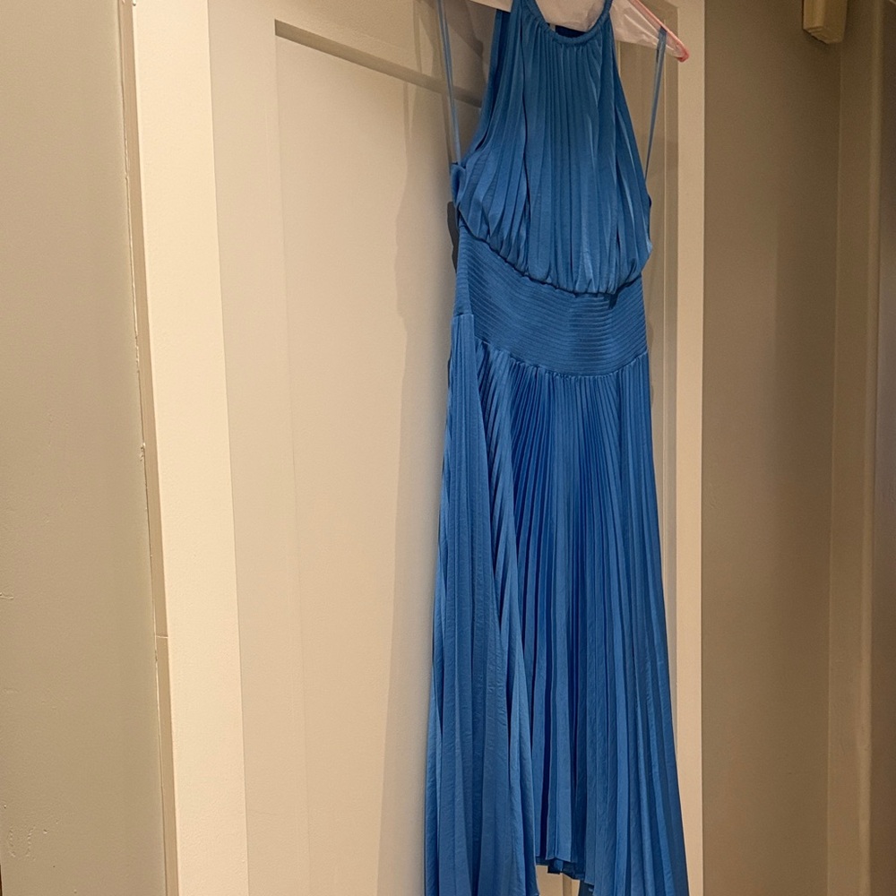A.L.C. Blue  Satin-Trim Halter Dress
